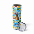 Aussie Christmas In Summer Skinny Tumbler Surfing Santa And Kangaroo - Tropical Cartoon Beach