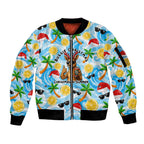 Aussie Christmas In Summer Sleeve Zip Bomber Jacket Surfing Santa And Kangaroo - Tropical Cartoon Beach