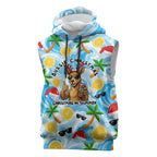 Aussie Christmas In Summer Sleeveless Hoodie Surfing Santa And Kangaroo - Tropical Cartoon Beach