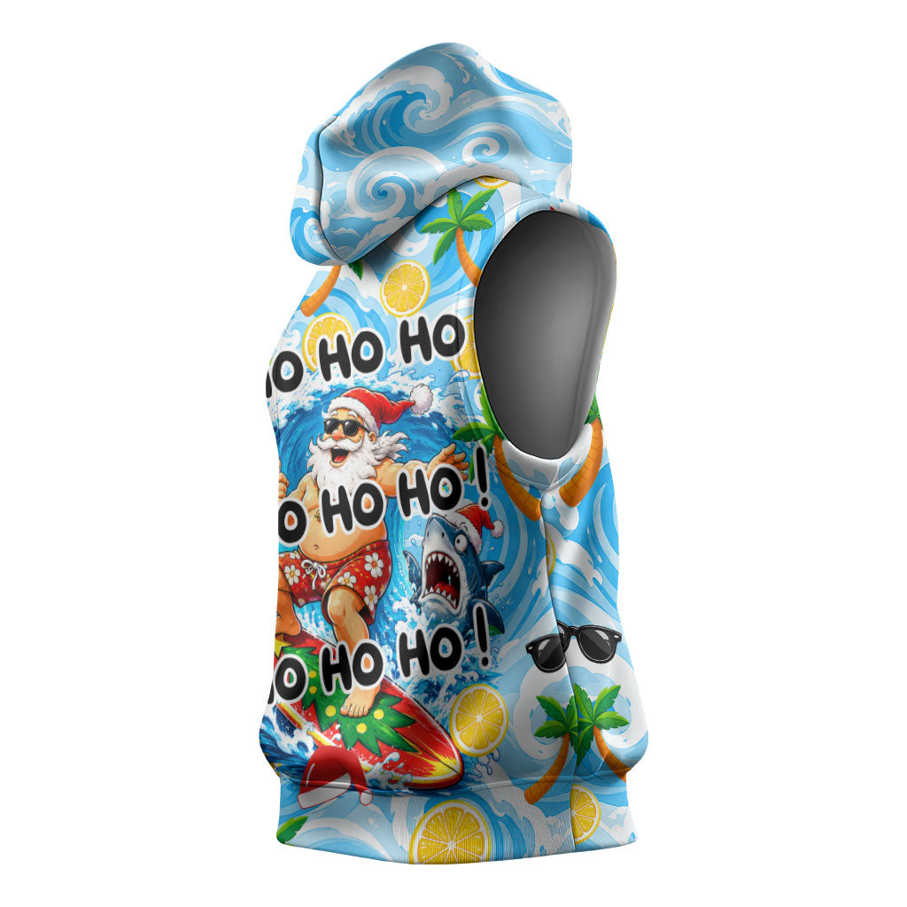 Aussie Christmas In Summer Sleeveless Hoodie Surfing Santa And Kangaroo - Tropical Cartoon Beach