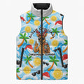 Aussie Christmas In Summer Sleeveless Puffer Jacket Surfing Santa And Kangaroo - Tropical Cartoon Beach