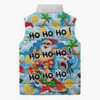 Aussie Christmas In Summer Sleeveless Puffer Jacket Surfing Santa And Kangaroo - Tropical Cartoon Beach
