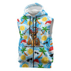 Aussie Christmas In Summer Sleeveless Zip Hoodie Surfing Santa And Kangaroo - Tropical Cartoon Beach