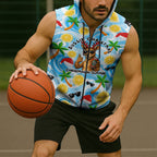 Aussie Christmas In Summer Sleeveless Zip Hoodie Surfing Santa And Kangaroo - Tropical Cartoon Beach
