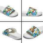 Aussie Christmas In Summer Slide Sandals Surfing Santa And Kangaroo - Tropical Cartoon Beach