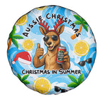 Aussie Christmas In Summer Spare Tire Cover Surfing Santa And Kangaroo - Tropical Cartoon Beach