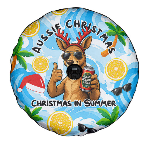 Aussie Christmas In Summer Spare Tire Cover Surfing Santa And Kangaroo - Tropical Cartoon Beach