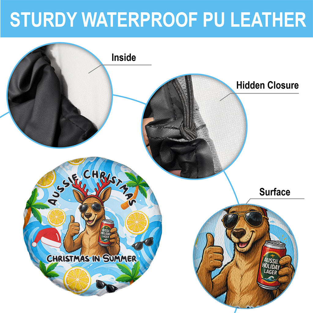 Aussie Christmas In Summer Spare Tire Cover Surfing Santa And Kangaroo - Tropical Cartoon Beach