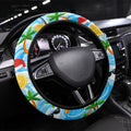 Aussie Christmas In Summer Steering Wheel Cover Surfing Santa And Kangaroo - Tropical Cartoon Beach