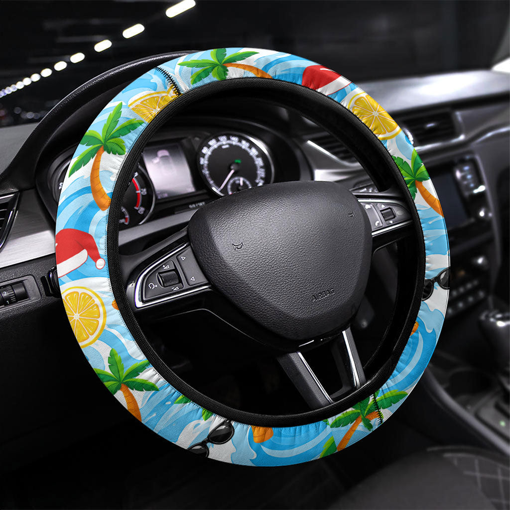Aussie Christmas In Summer Steering Wheel Cover Surfing Santa And Kangaroo - Tropical Cartoon Beach
