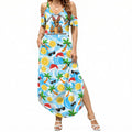 Aussie Christmas In Summer Summer Maxi Dress Surfing Santa And Kangaroo - Tropical Cartoon Beach