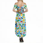 Aussie Christmas In Summer Summer Maxi Dress Surfing Santa And Kangaroo - Tropical Cartoon Beach