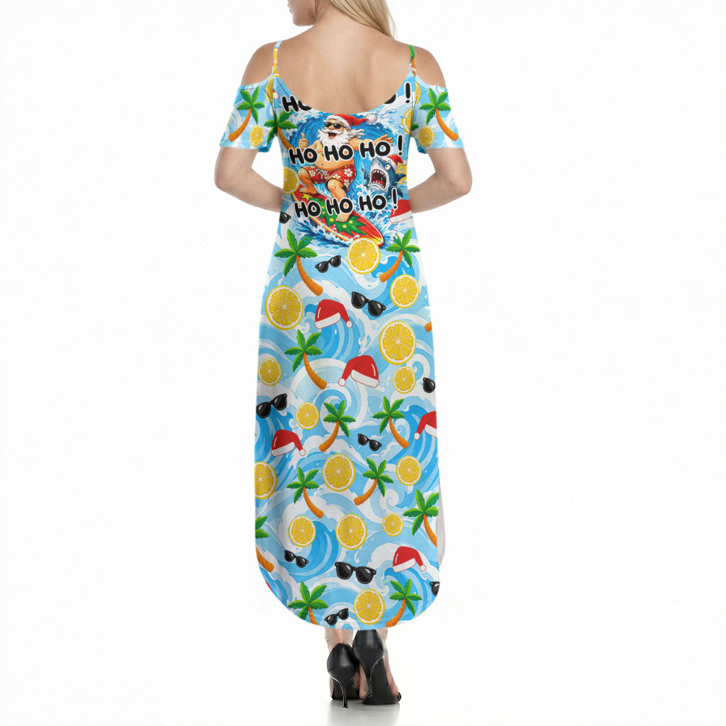 Aussie Christmas In Summer Summer Maxi Dress Surfing Santa And Kangaroo - Tropical Cartoon Beach