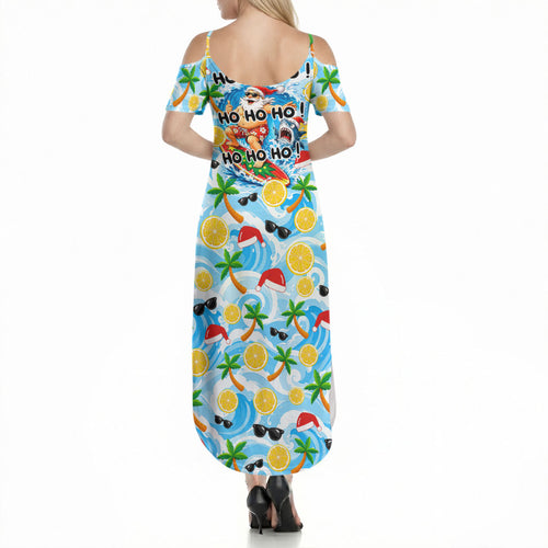 Aussie Christmas In Summer Summer Maxi Dress Surfing Santa And Kangaroo - Tropical Cartoon Beach