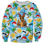 Aussie Christmas In Summer Sweatshirt Surfing Santa And Kangaroo - Tropical Cartoon Beach