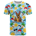 Aussie Christmas In Summer T Shirt Surfing Santa And Kangaroo - Tropical Cartoon Beach