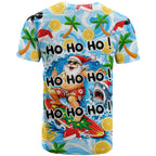 Aussie Christmas In Summer T Shirt Surfing Santa And Kangaroo - Tropical Cartoon Beach