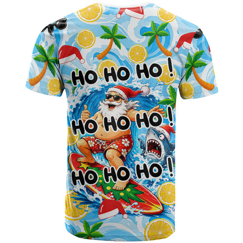 Aussie Christmas In Summer T Shirt Surfing Santa And Kangaroo - Tropical Cartoon Beach