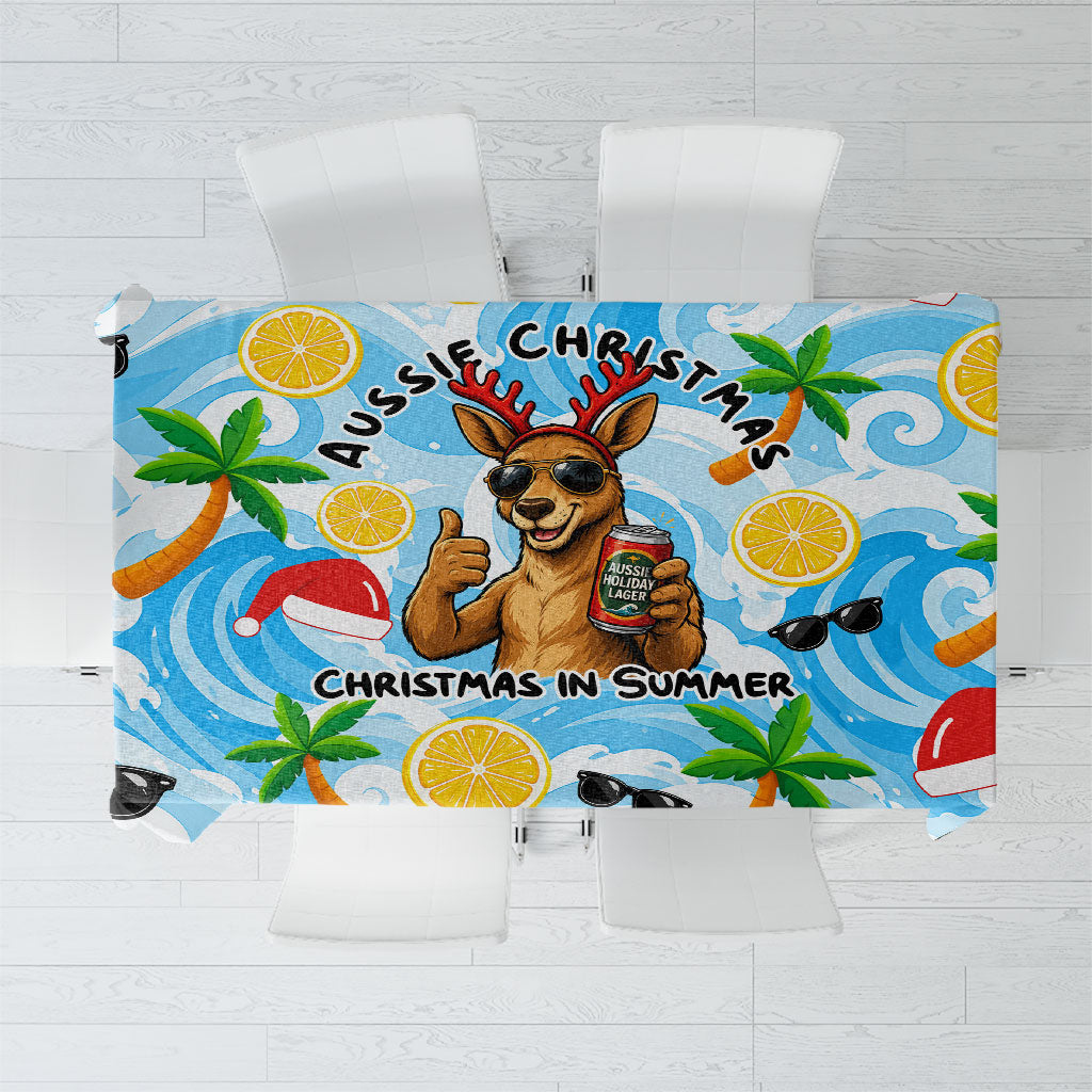 Aussie Christmas In Summer Tablecloth Surfing Santa And Kangaroo - Tropical Cartoon Beach