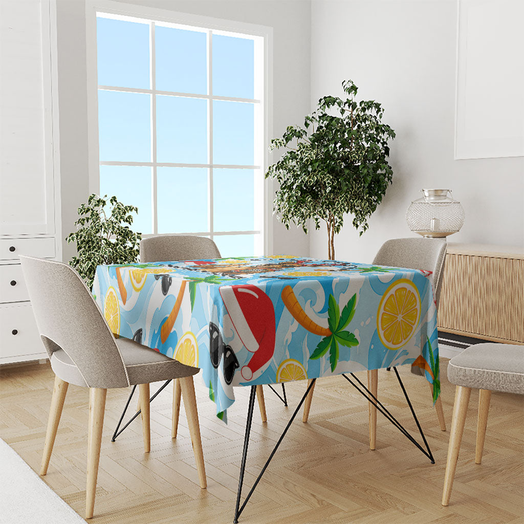 Aussie Christmas In Summer Tablecloth Surfing Santa And Kangaroo - Tropical Cartoon Beach