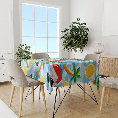 Aussie Christmas In Summer Tablecloth Surfing Santa And Kangaroo - Tropical Cartoon Beach