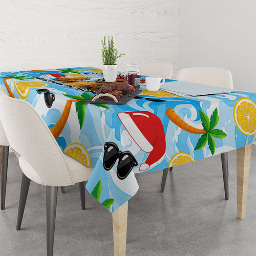 Aussie Christmas In Summer Tablecloth Surfing Santa And Kangaroo - Tropical Cartoon Beach