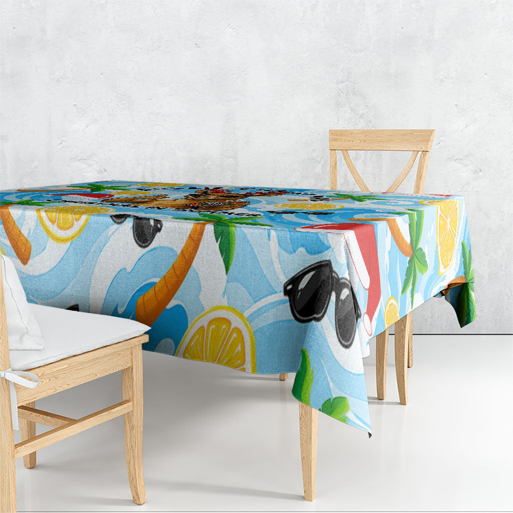 Aussie Christmas In Summer Tablecloth Surfing Santa And Kangaroo - Tropical Cartoon Beach