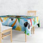 Aussie Christmas In Summer Tablecloth Surfing Santa And Kangaroo - Tropical Cartoon Beach