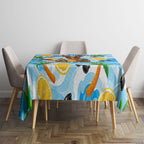 Aussie Christmas In Summer Tablecloth Surfing Santa And Kangaroo - Tropical Cartoon Beach