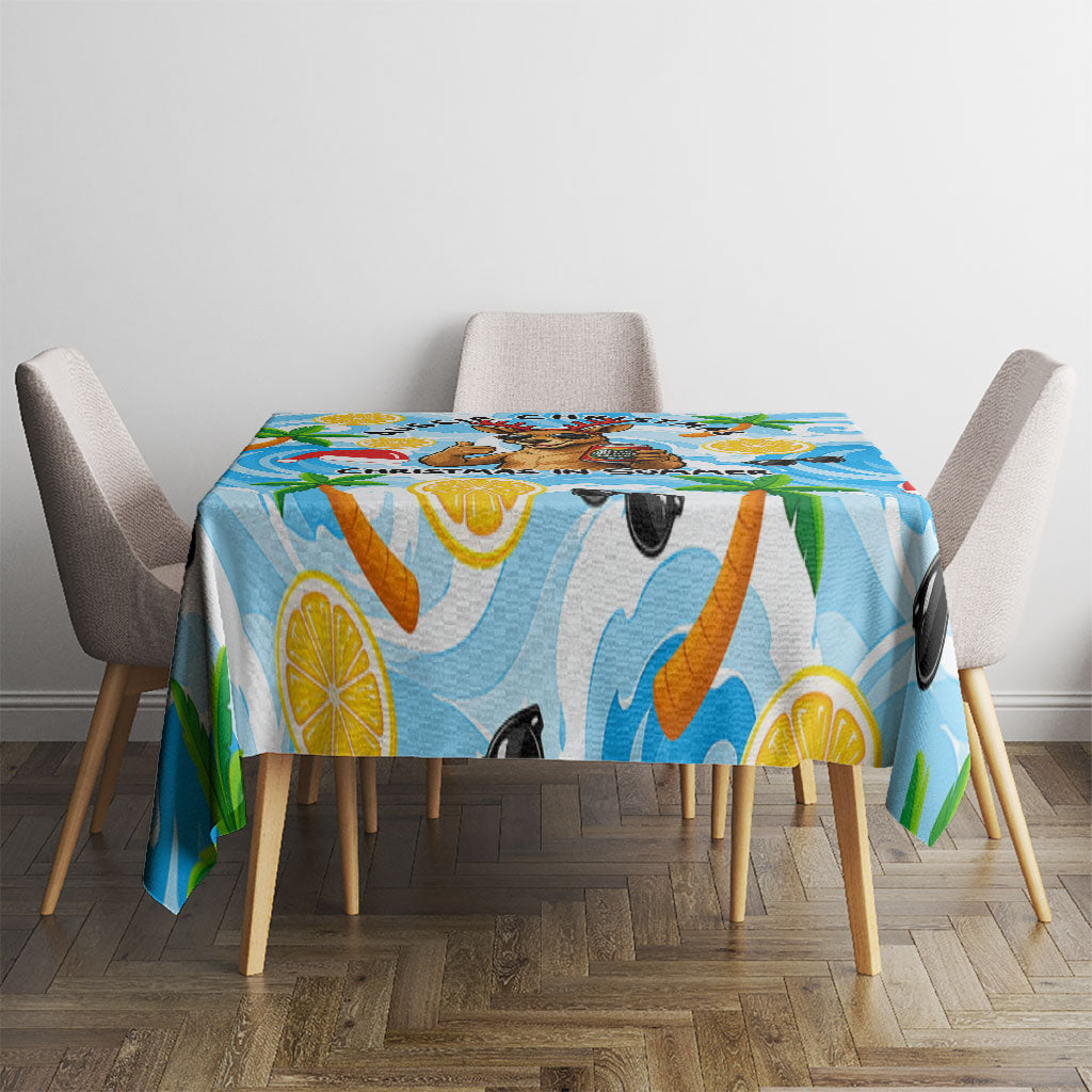 Aussie Christmas In Summer Tablecloth Surfing Santa And Kangaroo - Tropical Cartoon Beach