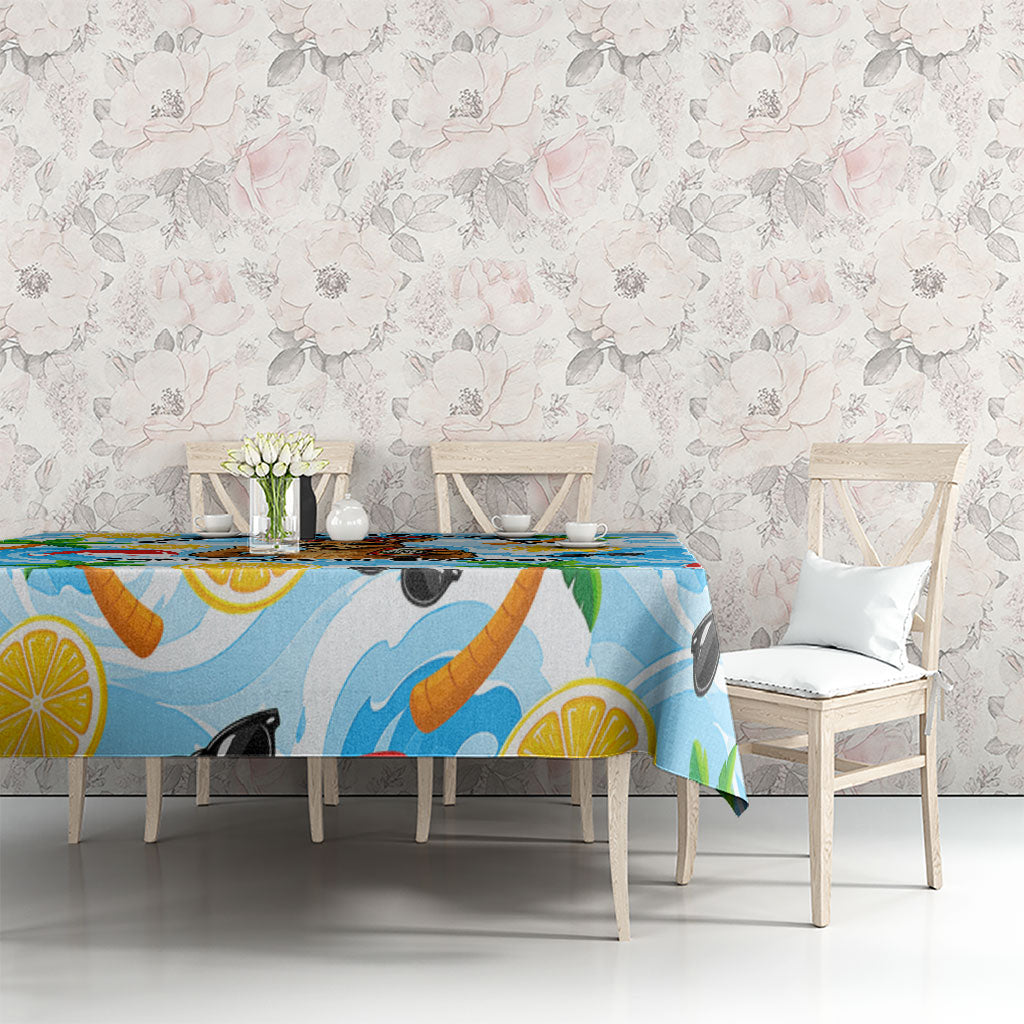Aussie Christmas In Summer Tablecloth Surfing Santa And Kangaroo - Tropical Cartoon Beach