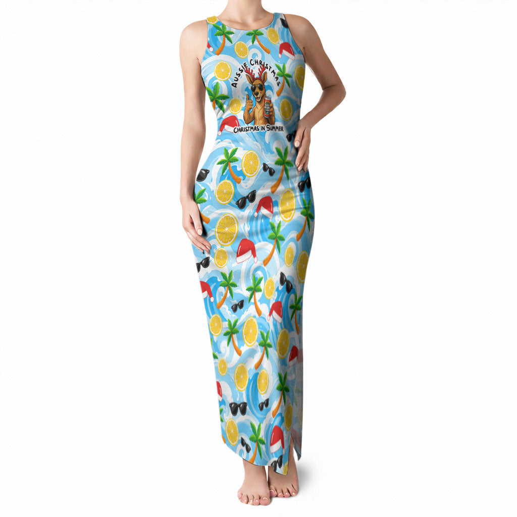 Aussie Christmas In Summer Tank Maxi Dress Surfing Santa And Kangaroo - Tropical Cartoon Beach