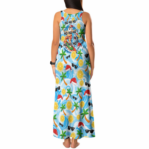 Aussie Christmas In Summer Tank Maxi Dress Surfing Santa And Kangaroo - Tropical Cartoon Beach