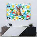 Aussie Christmas In Summer Tapestry Surfing Santa And Kangaroo - Tropical Cartoon Beach