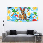 Aussie Christmas In Summer Tapestry Surfing Santa And Kangaroo - Tropical Cartoon Beach