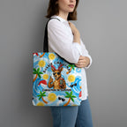 Aussie Christmas In Summer Tote Bag Surfing Santa And Kangaroo - Tropical Cartoon Beach