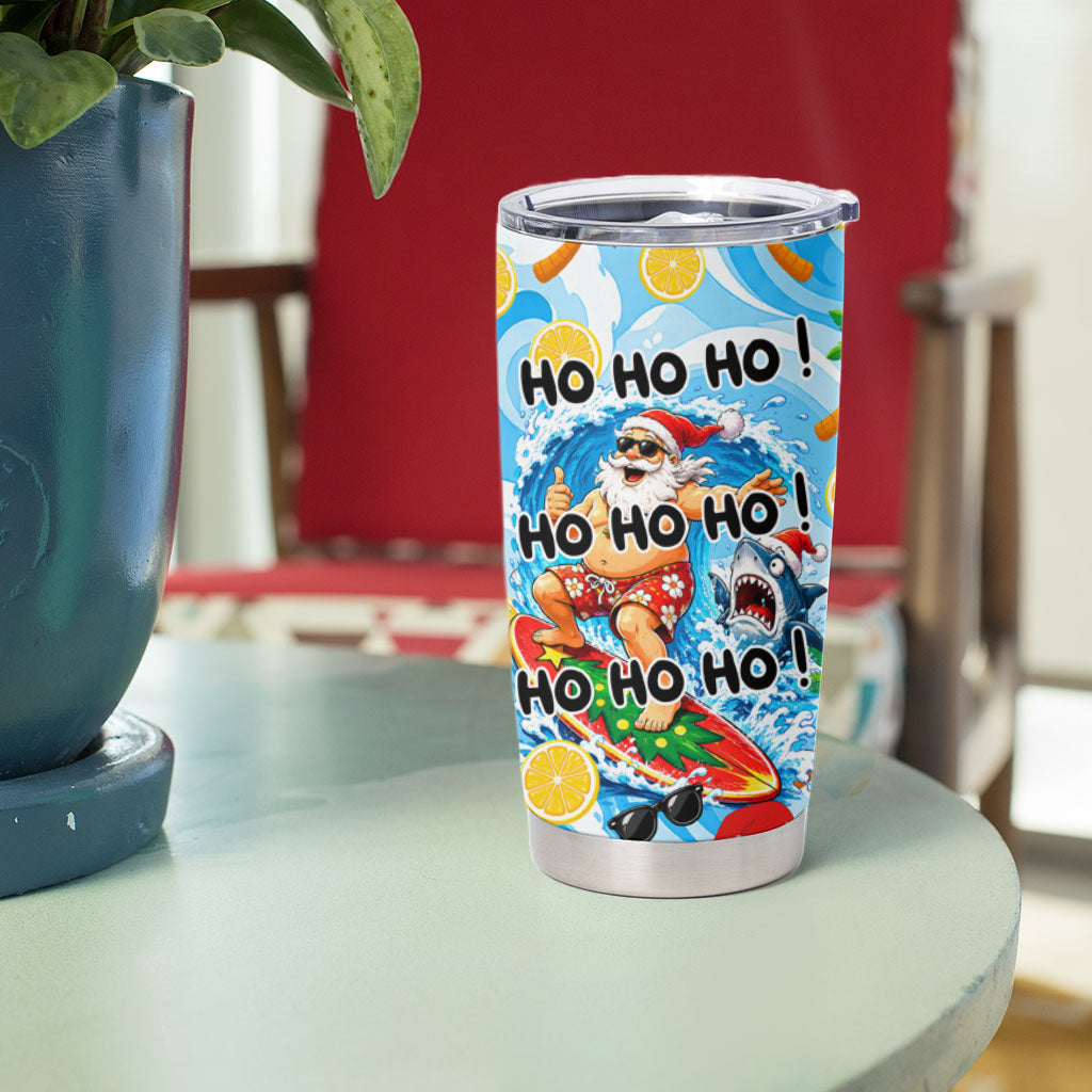 Aussie Christmas In Summer Tumbler Cup Surfing Santa And Kangaroo - Tropical Cartoon Beach