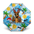 Aussie Christmas In Summer Umbrella Surfing Santa And Kangaroo - Tropical Cartoon Beach