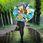 Aussie Christmas In Summer Umbrella Surfing Santa And Kangaroo - Tropical Cartoon Beach