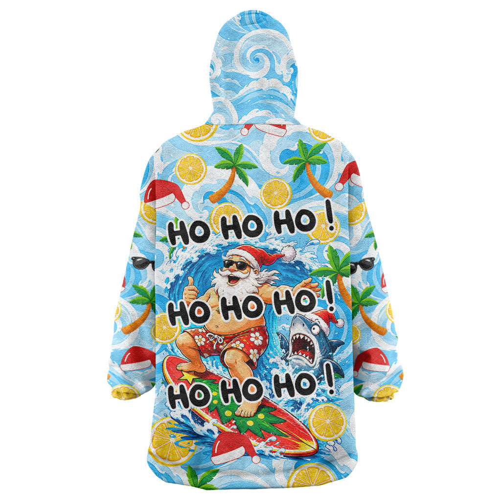 Aussie Christmas In Summer Wearable Blanket Hoodie Surfing Santa And Kangaroo - Tropical Cartoon Beach