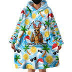 Aussie Christmas In Summer Wearable Blanket Hoodie Surfing Santa And Kangaroo - Tropical Cartoon Beach
