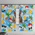 Aussie Christmas In Summer Window Curtain Surfing Santa And Kangaroo - Tropical Cartoon Beach
