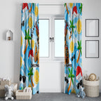 Aussie Christmas In Summer Window Curtain Surfing Santa And Kangaroo - Tropical Cartoon Beach