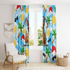 Aussie Christmas In Summer Window Curtain Surfing Santa And Kangaroo - Tropical Cartoon Beach