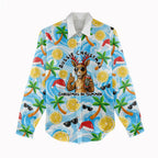 Aussie Christmas In Summer Women Casual Shirt Surfing Santa And Kangaroo - Tropical Cartoon Beach