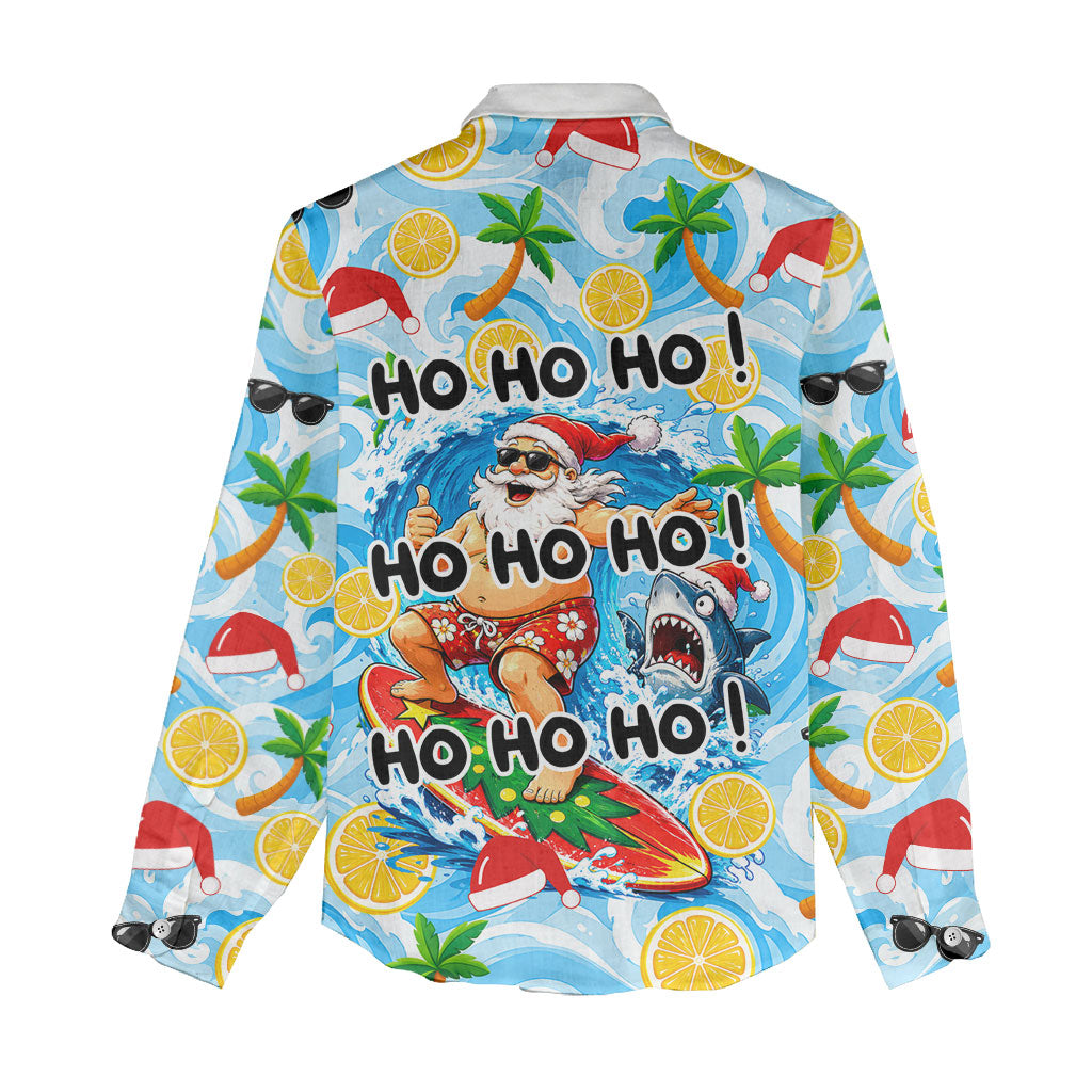 Aussie Christmas In Summer Women Casual Shirt Surfing Santa And Kangaroo - Tropical Cartoon Beach