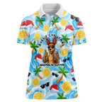 Aussie Christmas In Summer Women Polo Shirt Surfing Santa And Kangaroo - Tropical Cartoon Beach