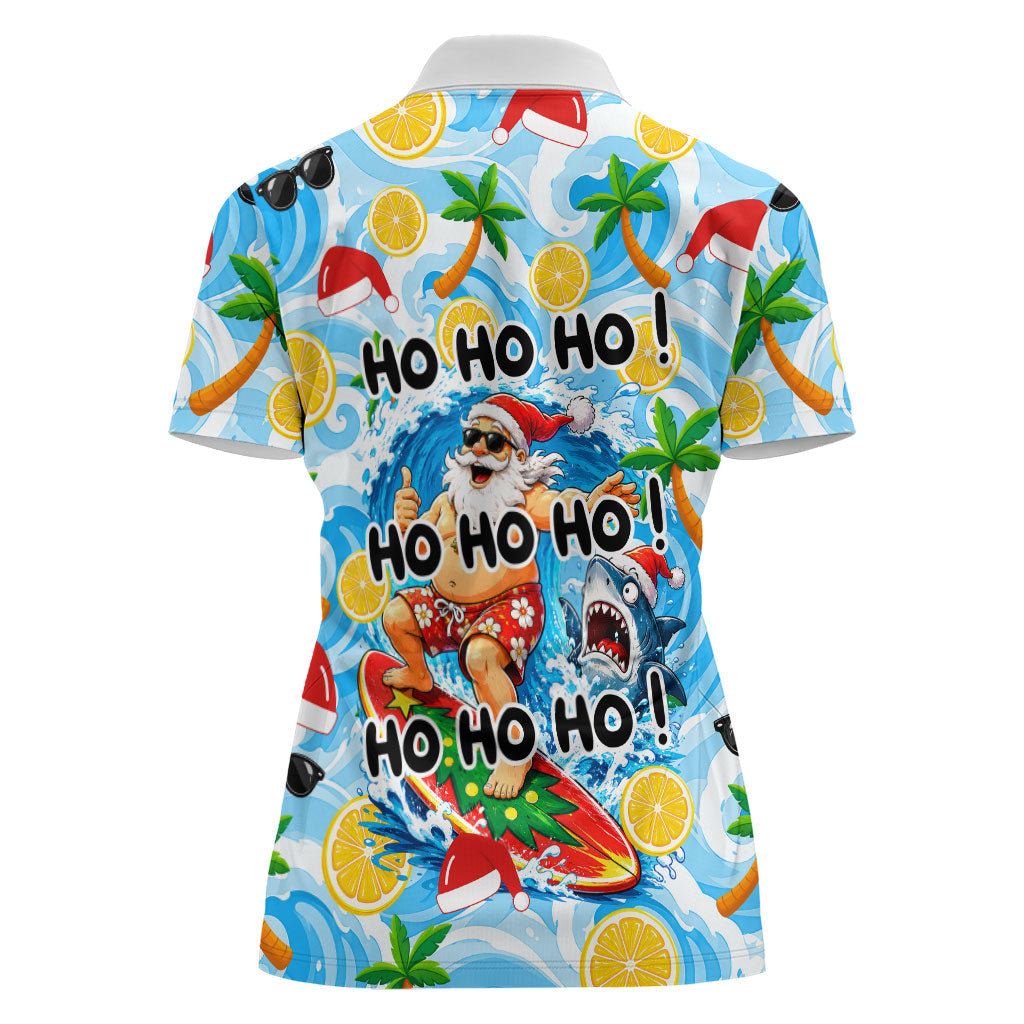 Aussie Christmas In Summer Women Polo Shirt Surfing Santa And Kangaroo - Tropical Cartoon Beach