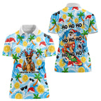 Aussie Christmas In Summer Women Polo Shirt Surfing Santa And Kangaroo - Tropical Cartoon Beach