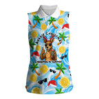 Aussie Christmas In Summer Women Sleeveless Polo Shirt Surfing Santa And Kangaroo - Tropical Cartoon Beach